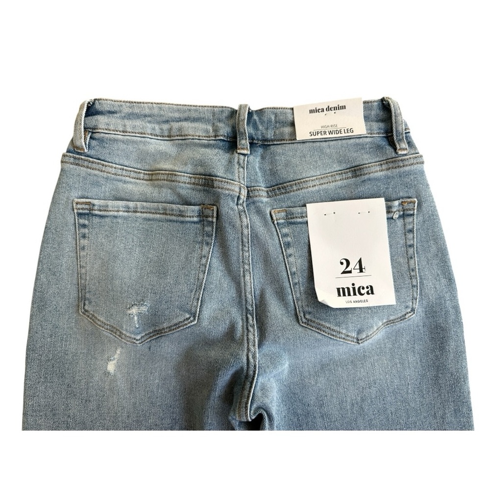 NWT Mica Y2K Distressed Flare Super Wide Leg Blue Jeans – Size 24 - Picture 14 of 16
